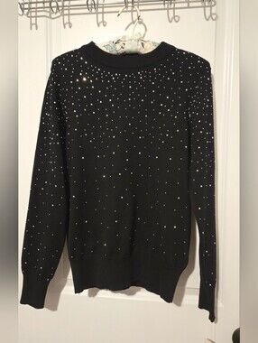 NWT Nanette Lepore Black Embellished Crewneck Sweater - Womens SMALL
